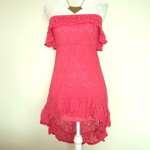 ❣️Strapless coral lace high low dress (Size SMALL)